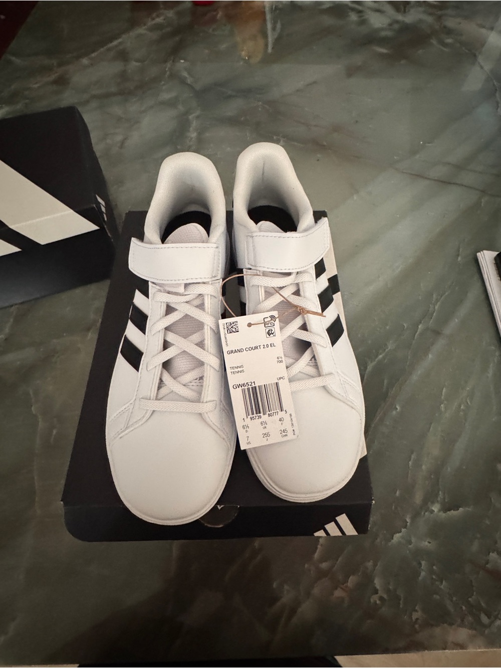 Adidas Kids' Grand Court 2.0 EL White & Black Tennis Shoes Size 7